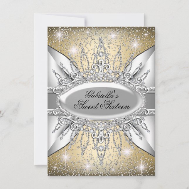 Invitation Sweet 16 Diamant Pailleté Or & Argent (Devant)