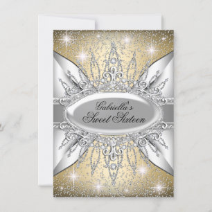 Invitation Sweet 16 Diamant Pailleté Or & Argent