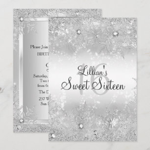 Invitation Sweet 16 Diamond Snowflake Winter Wonderland