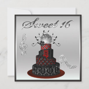 Invitation Sweet 16 Disco Diva Cake, Silver Sparkle Hi Heels