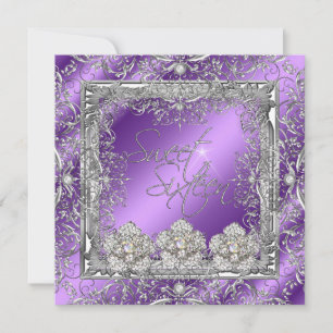 Invitation Sweet 16 Elégante Purple Silver 16e fête d'anniver