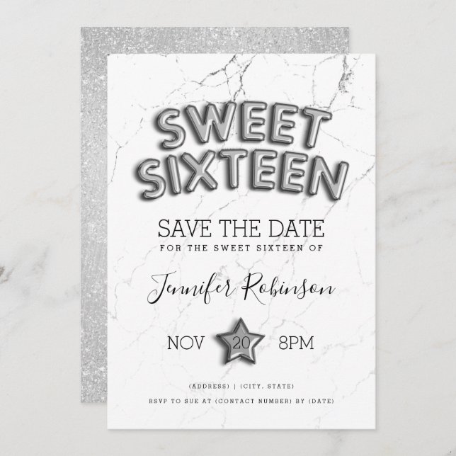 Invitation Sweet 16 Enregistrer La Date Parties scintillant B (Devant / Derrière)