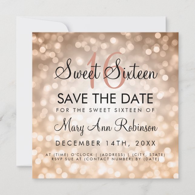 Invitation Sweet 16 Enregistrer La Date Rose Parties scintill (Devant)