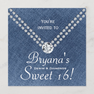 Invitation Sweet 16 Enveloppe Bling Diamants Denim