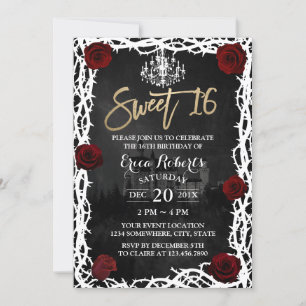 Invitation Sweet 16 Fairytale Castle Rose & Thorn Anniversair