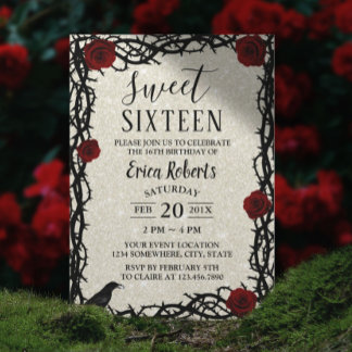 Invitation Sweet 16 Fairytale Rose rouge & Thorn Parties scin