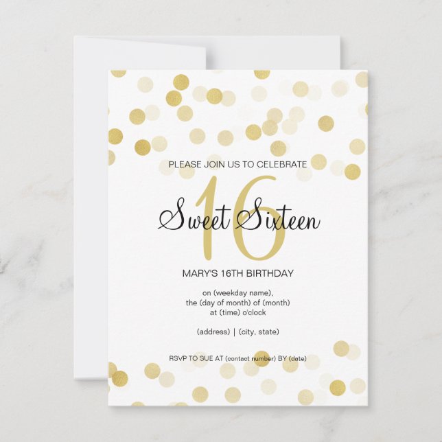 Invitation Sweet 16 Faux Gold Foil Parties scintillant Lumièr (Devant)