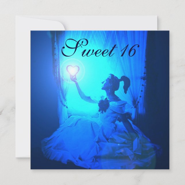 INVITATION SWEET 16 FÊTE D'ANNIVERSAIRE, AQUA BLUE BLACK DAMA (Devant)