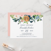 Sweet 16 fête d'anniversaire moderne à fleurs aqua