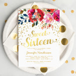 Invitation Sweet 16 fête d'anniversaire | Parties scintillant<br><div class="desc">Sweet sixteen invitations de fête d'anniversaire avec un arrière - plan blanc classique,  aquarelle à fleurs,  fausse parties scintillant or,  un titre stylisé faux feuille d'or typographique et un modèle moderne de célébration de 16e anniversaire.</div>