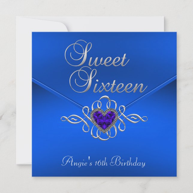Invitation Sweet 16 fête d'anniversaire Royal Blue Gem Velvet (Devant)