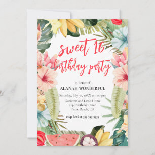 Invitation Sweet 16 fête d'anniversaire Tropical Floral