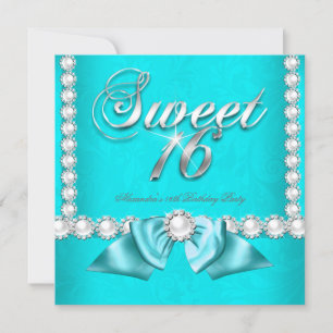 Invitation Sweet 16 fête d'anniversaire Turquoise Blue Aqua P