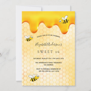 Invitation Sweet 16 fête nid d'abeilles doux bourdons
