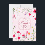 Invitation Sweet 16 Fleur sauvage rose fête d'anniversaire<br><div class="desc">Un ensemble stylisé fantaisiste de fleurs sauvages illustrés sur rose,  doux 16 dans un quatrefoil,  pour une fête d'anniversaire de sweet sixteen. Design de style doux et fruité. Personnalisez avec vos informations de partie sur le côté opposé de l'invitation. image par rawpixel. Fleurs rouges,  roses,  vertes et violettes.</div>