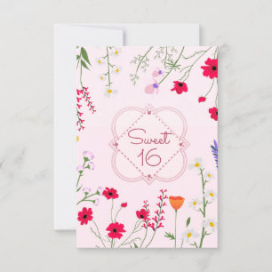 Invitation Sweet 16 Fleur sauvage rose fête d'anniversaire