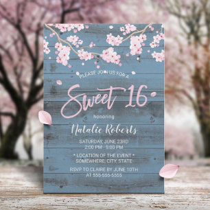 Invitation Sweet 16 Fleurs de fleurs de cerisier rustique ble