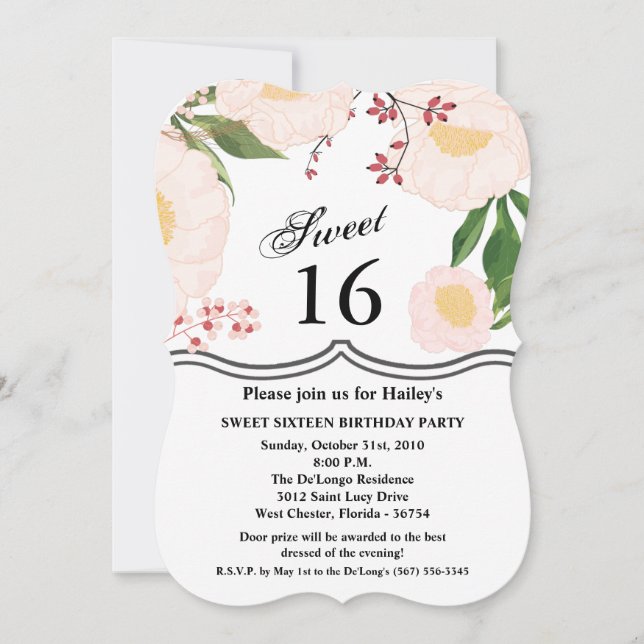 Invitation Sweet 16 Fleurs florales blanches d'Invitation d'a (Devant)