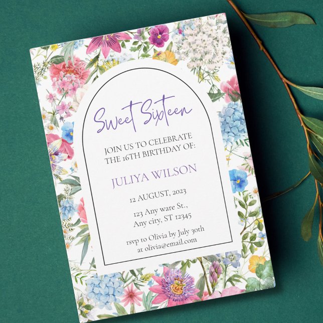 Invitation Sweet 16 fleurs sauvages de jardin (Créateur téléchargé)