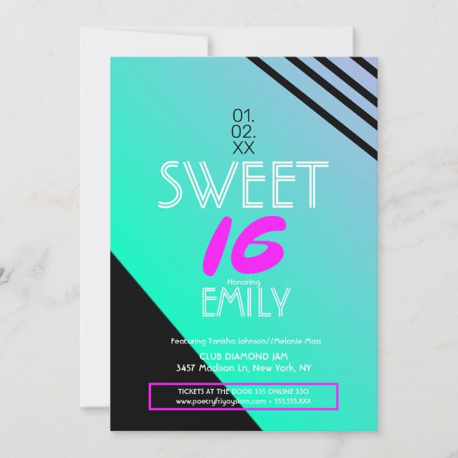 Invitation Sweet 16 Flyer Club Thème Géométrique Neon Stripes (Devant)