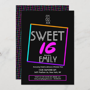 Invitation Sweet 16 Flyer Club Thème Neon géométrique