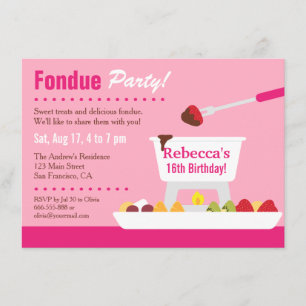 Invitation Sweet 16 Fondue au chocolat fête d'anniversaire