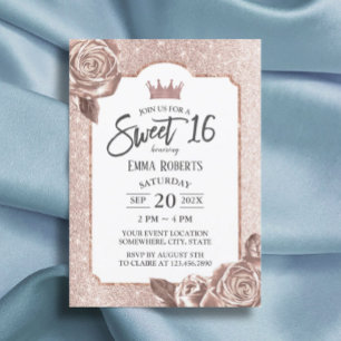Invitation Sweet 16 Girly Blush Rose Parties scintillant or F