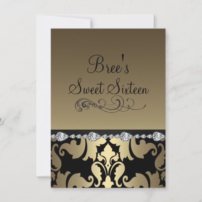 Invitation Sweet 16 Gold Damask & Diamant (Devant)