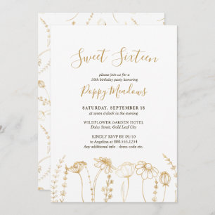 Invitation Sweet 16 Gold Fleur sauvage Croquis 16e anniversai