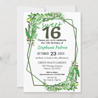 Invitation Sweet 16 Greenery Géométrique Moderne 16e annivers