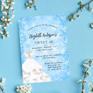 Invitation Sweet 16 hiver merveilleux bleu clair robe blanche