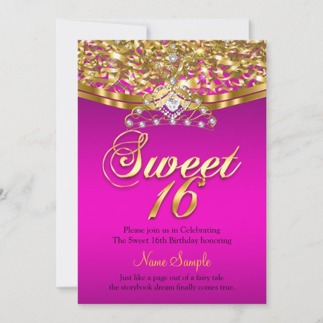 Invitation Sweet 16 Hot rose Anniversaire Parties scintillant (Devant)