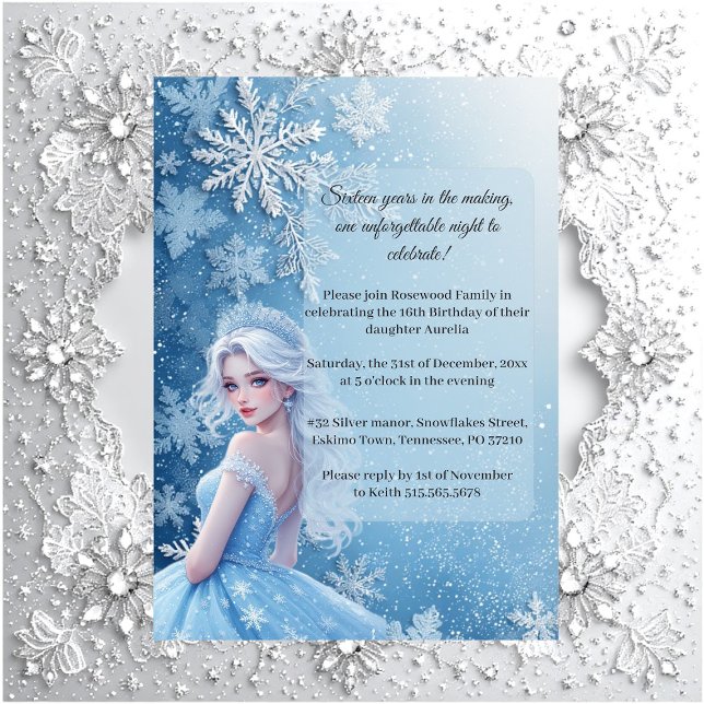 Invitation Sweet 16 Icy Blue Silver Winter Personalized Photo (Sweet 16 Icy Blue Silver Winter Personalized Photo Invitation)