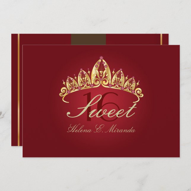 Invitation SWEET 16/invitation RUBY TIARA/DO-IT-YOURSELF coul (Devant / Derrière)