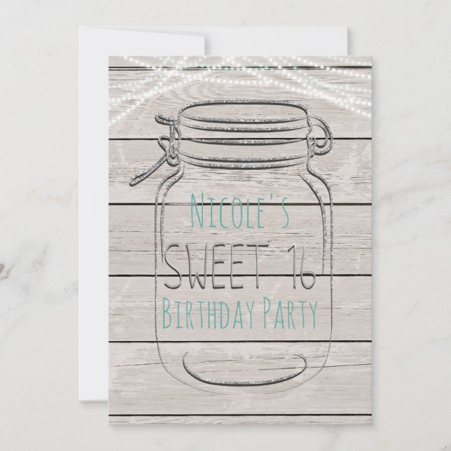 Invitation Sweet 16 Jar Mason avec Faux Paillettes (Devant)