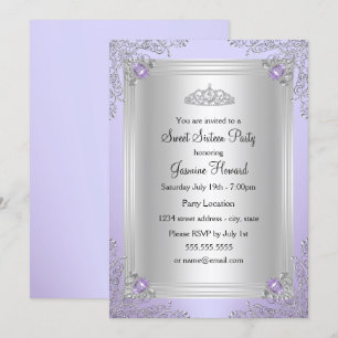 Invitation Sweet 16 Jewel & Tiara Purple Sparkle