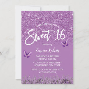 Invitation Sweet 16 Lavender Faux Parties scintillant moderne
