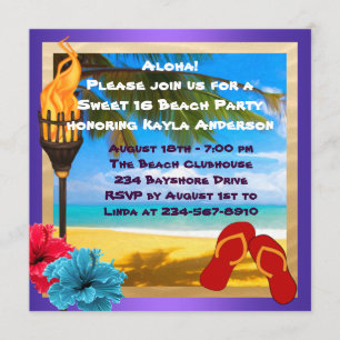 Invitation Sweet 16 Luau Beach Party
