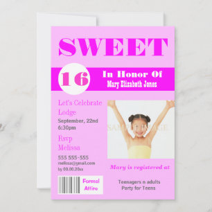 Invitation Sweet 16 magazine photo PERSONNALISER