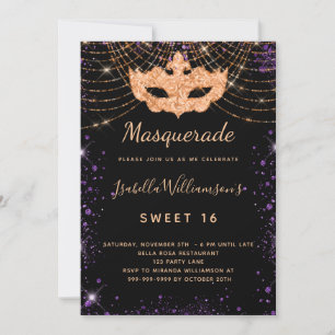 Invitation Sweet 16 mascarade noir violet parties scintillant