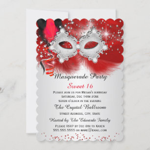 Invitation Sweet 16 Masque de dentelle Rouge Argent Masquerad