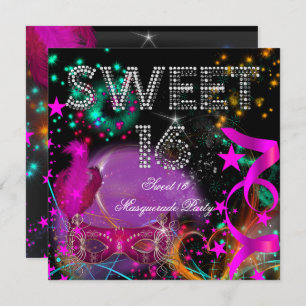 Invitation Sweet 16 Masquerade fête d'anniversaire rose noir