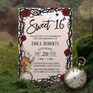 Invitation Sweet 16 mignonne Alice au pays des merveilles Fil