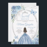 Invitation Sweet 16 Mis Quince Dusty Bleu & Silver Floral<br><div class="desc">Dusty Blue & Silver Floral Quinceañera Invitation Mis Quince Anos,  15e anniversaire.</div>