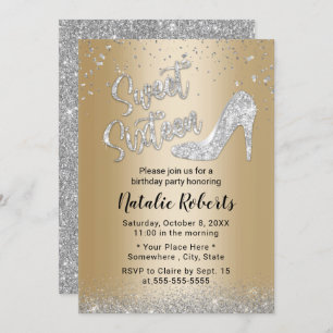 Invitation Sweet 16 Modern Gold & Silver Girl 16e anniversair