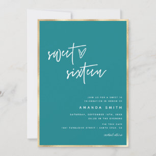 Invitation Sweet 16 Modern Script Gold Foil Turquoise Anniver