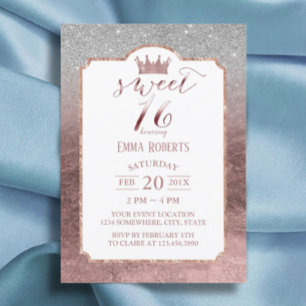Invitation Sweet 16 Moderne Rose Foil Gold Princess Couronne