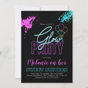 Invitation Sweet 16 Néon Lumière Dans La Peinture Éclaboussur