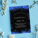 Invitation Sweet 16 noir bleu royal scintille luxe<br><div class="desc">Une invitation à la fête de 16e anniversaire de Sweet 16, fillette et tendance. Un arrière - plan noir chic. Décoré de parties scintillant en faux bleu royal, brille. Personnalisez et ajoutez un nom et des détails du parti. Le nom est écrit avec un script de style écrit à la...</div>