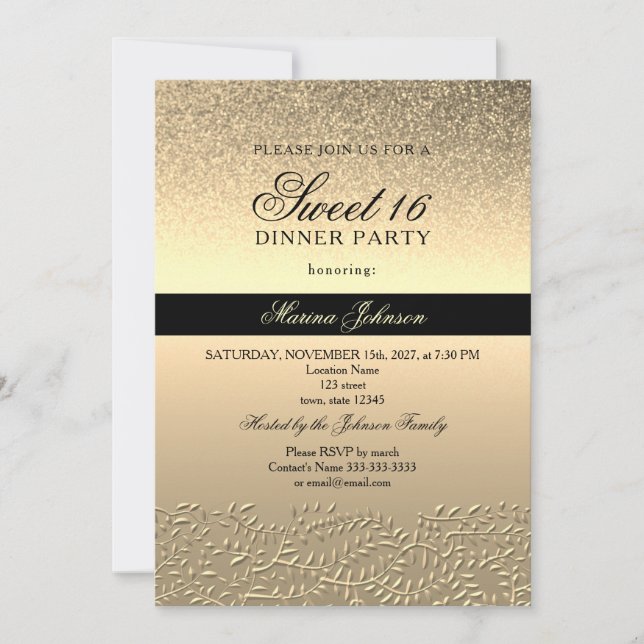 Invitation Sweet 16 Noir et Or (Devant)